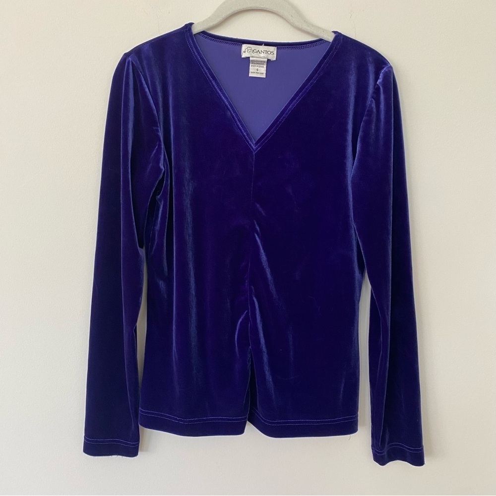 Vintage Gantos Women's Purple Velvet V-Neck Long Sleeve Top Blouse S Shirt Y2K
